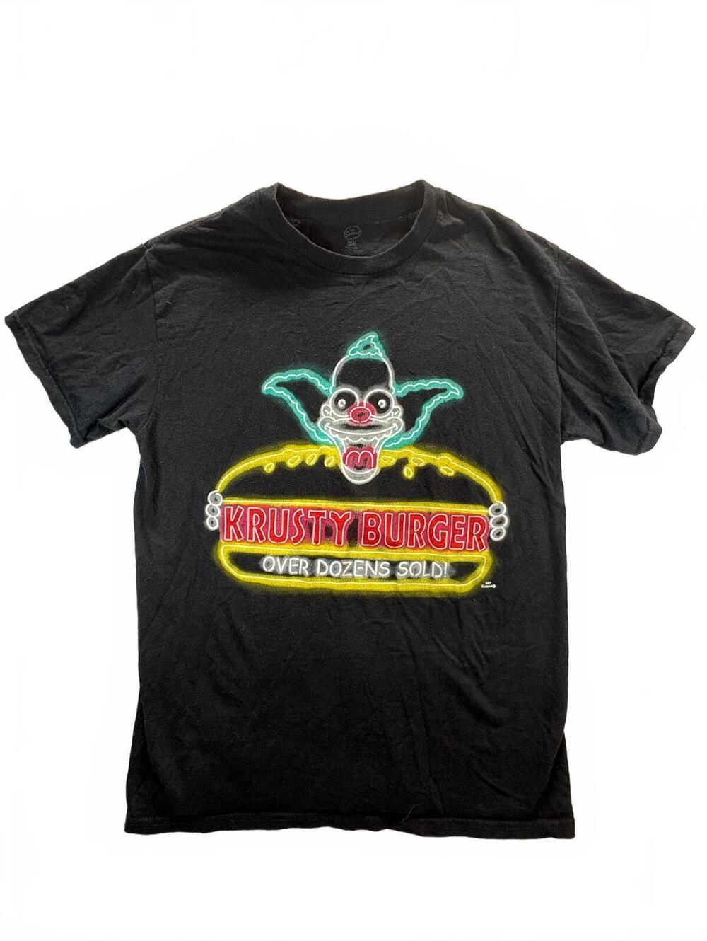 The Simpsons Krusty Burger Men’s Medium Black Graphic T-Shirt Krusty Clown